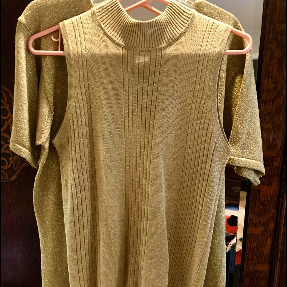 Gold SILK Metallic Sleeveless High Neck Ribbed Top! STUNNING under velvet!